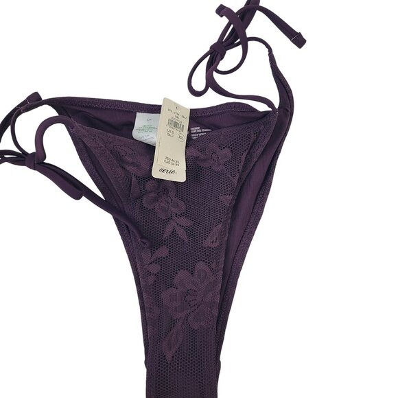 aerie Other - NWT Aerie Cheekiest Floral Mesh Bikini Bottom Purple Sz S